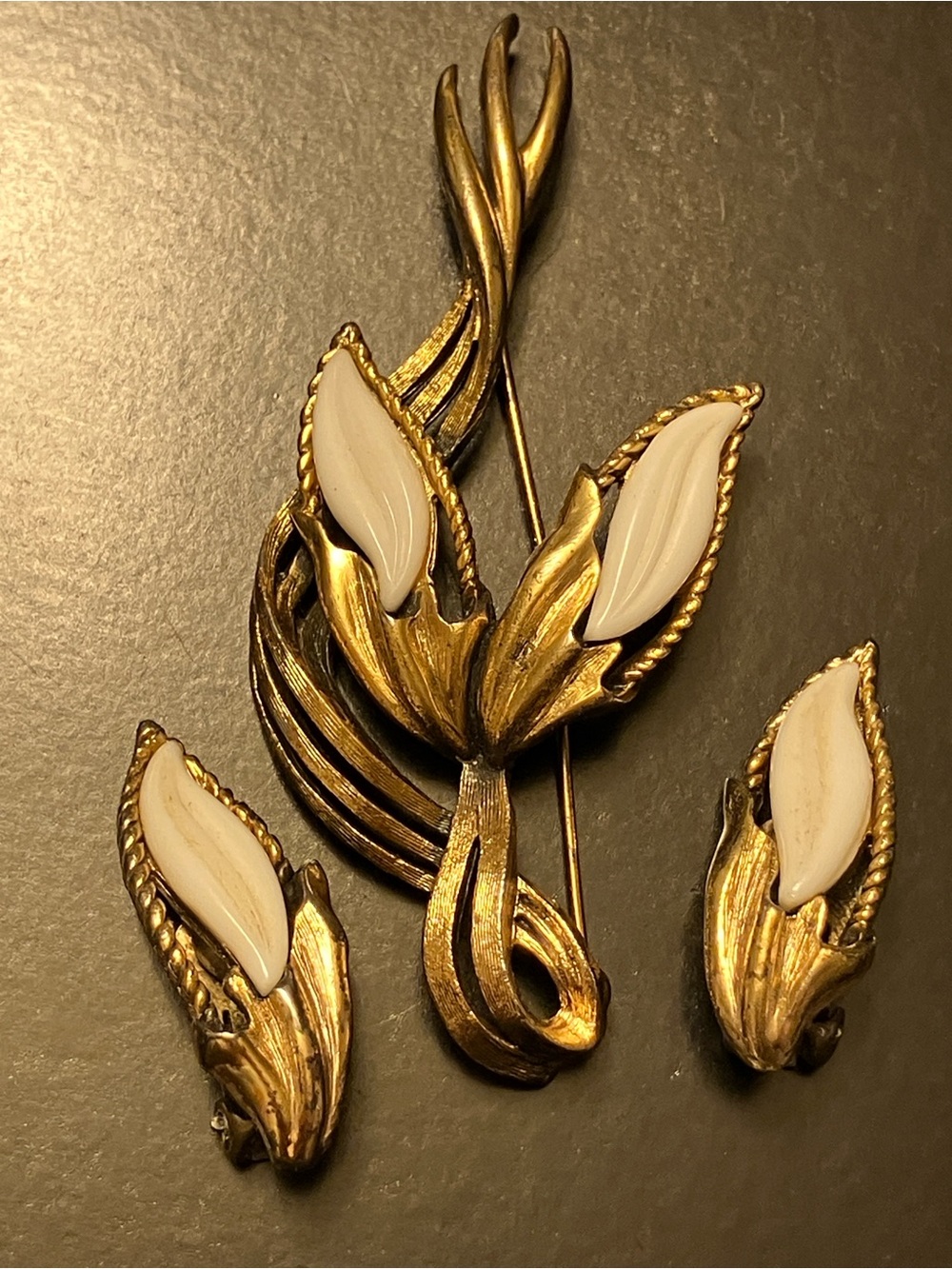 Tortolani Lily Brooch and Matching Earrings - signed